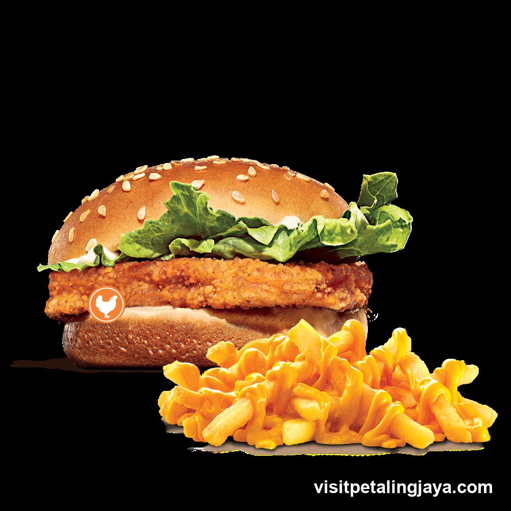 Chicken burger with macaroni and cheese