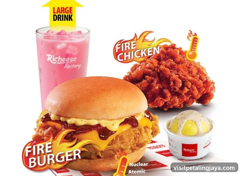 Richeese Factory Fire Burger and Chicken