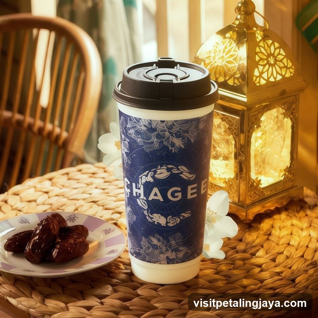 Coffee cup with dates and lantern