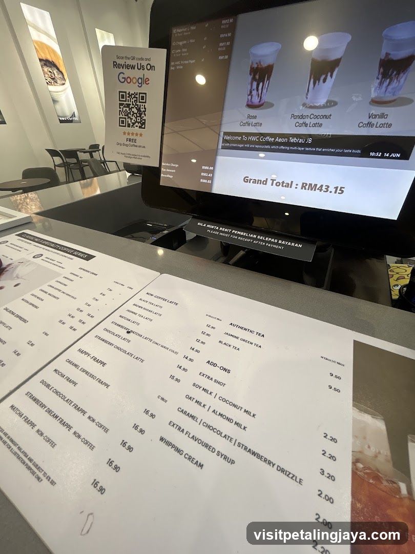 HWC Coffee Aeon Tebrau JB Order Screen and Menu