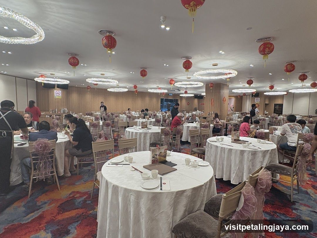 Restaurant Interior with Round Tables and Lanterns