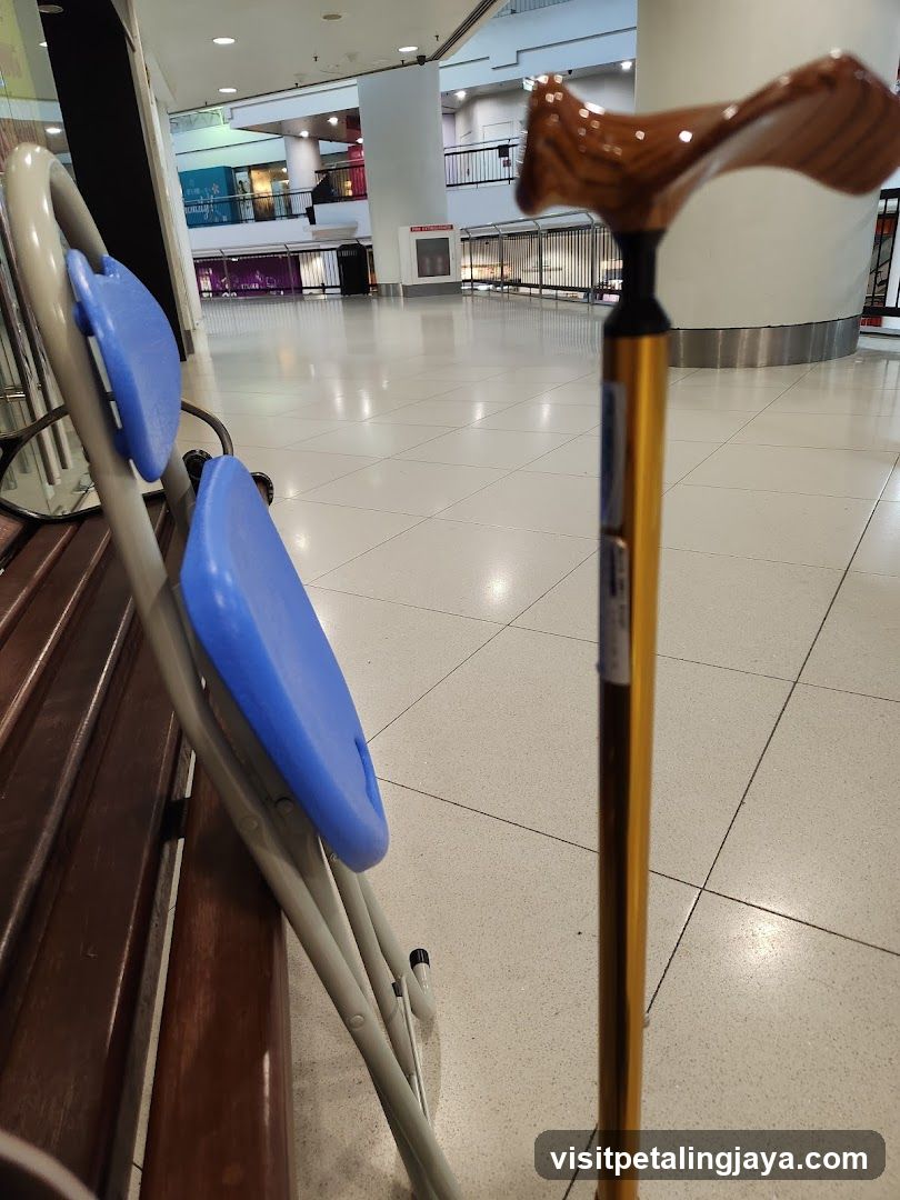 Cane and chair in a mall