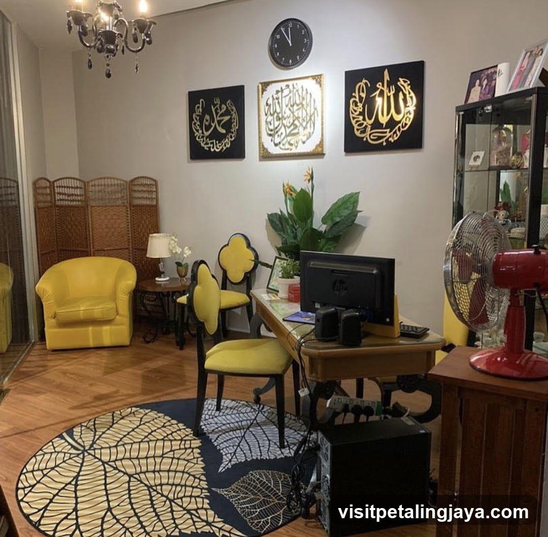 Home office with Islamic calligraphy art