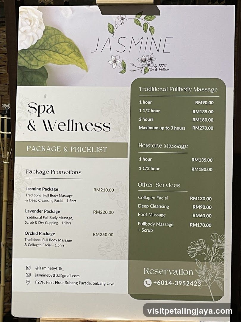 JASMINE Spa & Wellness Package & Pricelist