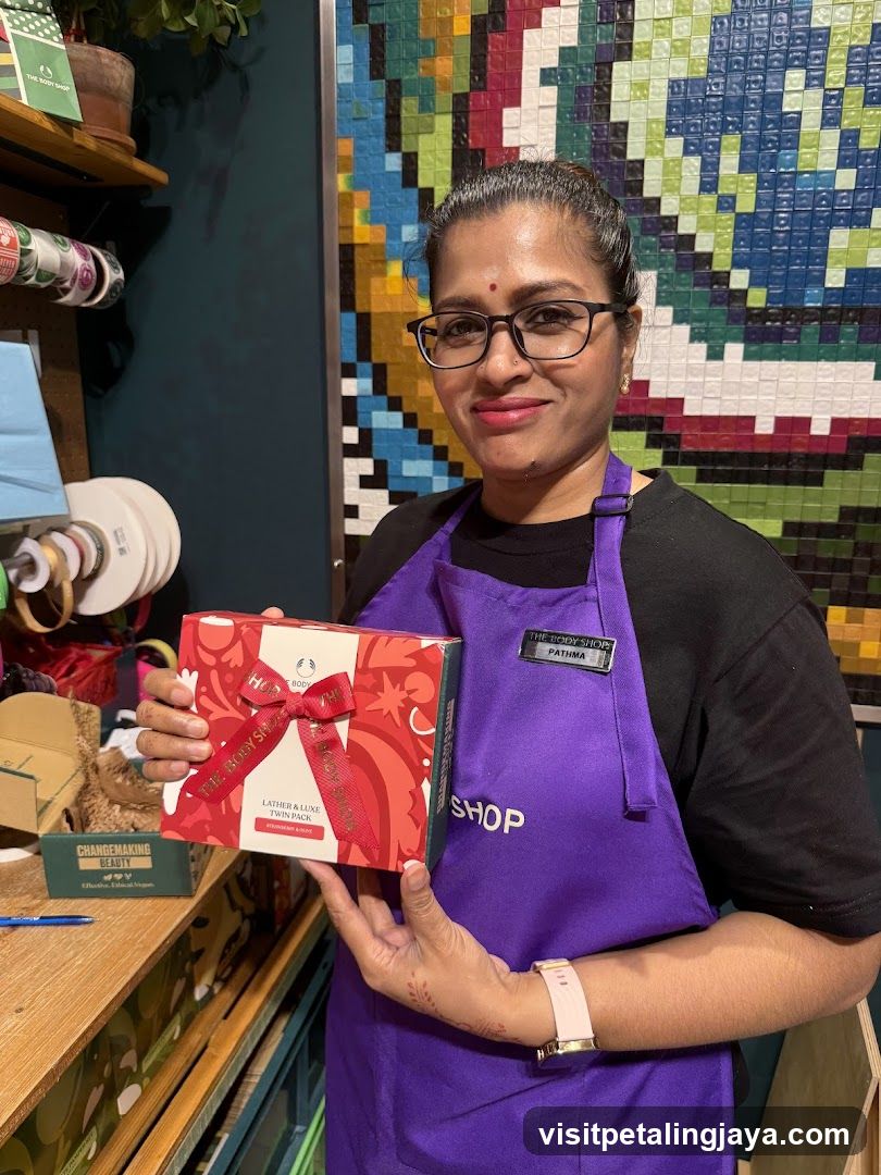 Employee holding a gift set