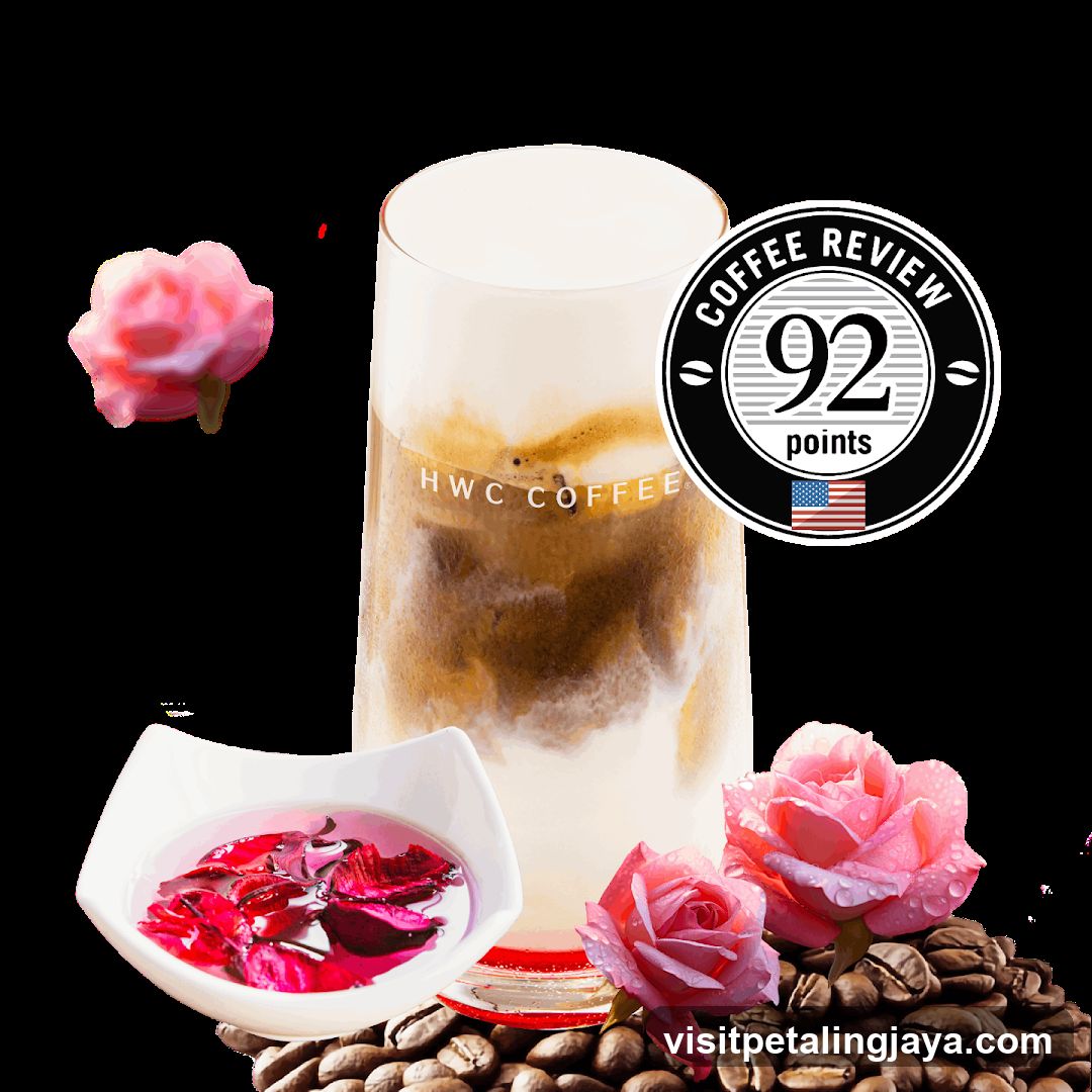 Coffee drink with roses and coffee beans