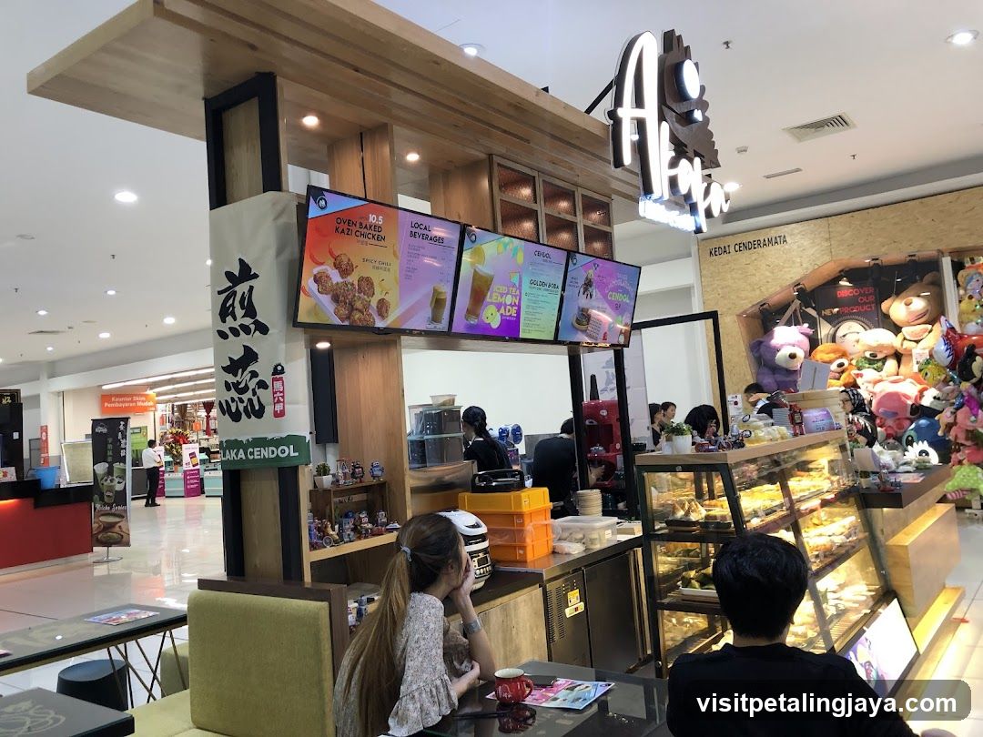 Cafe interior with food and drinks