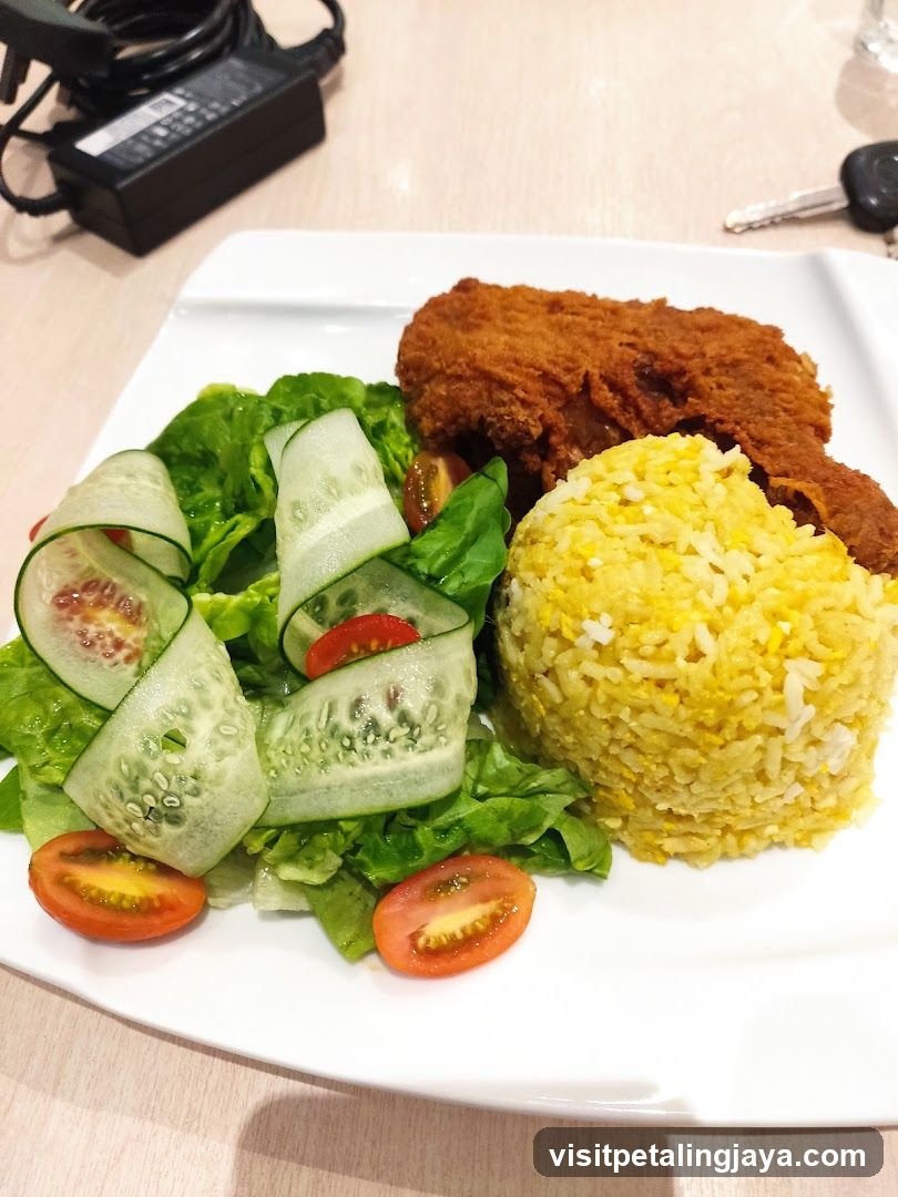 Fried Chicken with Rice and Salad