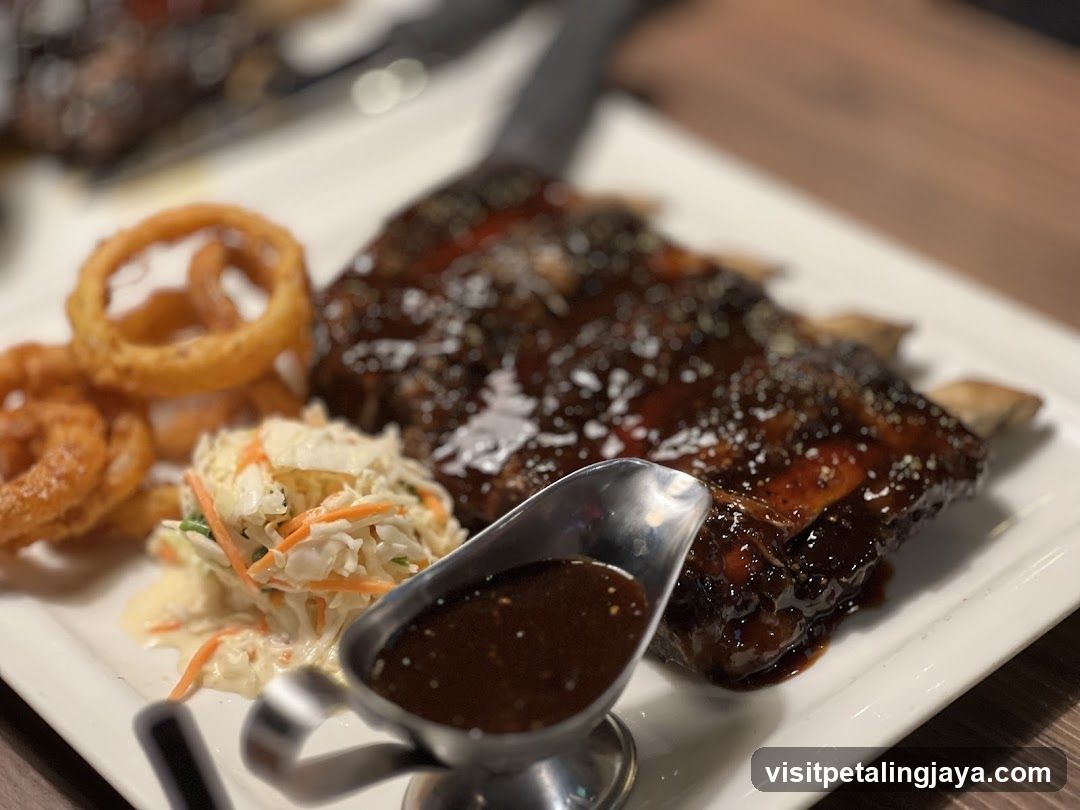 BBQ Ribs with Onion Rings and Coleslaw