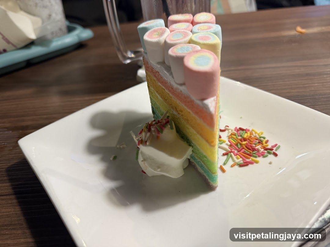 Rainbow Cake Slice with Marshmallows