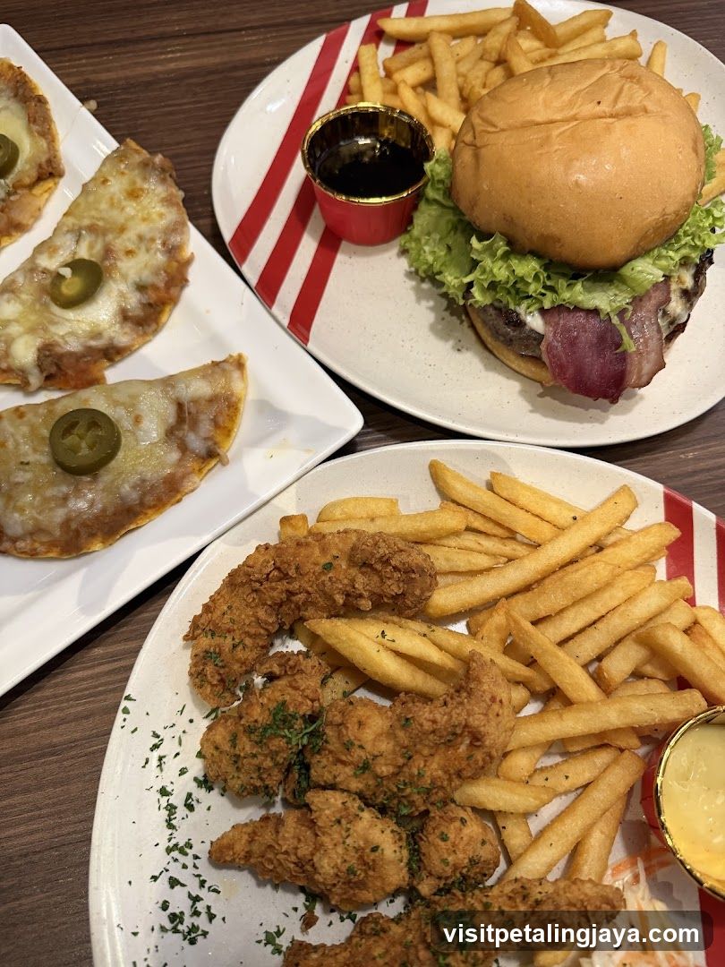 Burger, Fries, and Nachos
