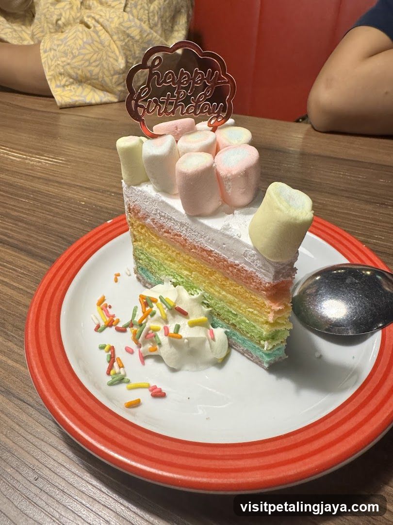 Rainbow Cake Slice with Marshmallows