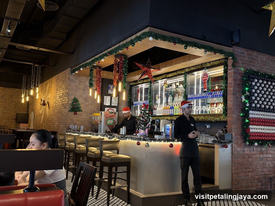 Bar decorated for Christmas