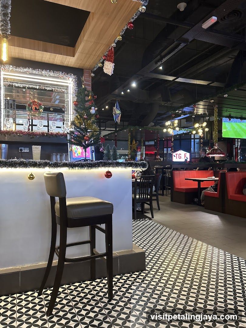 Restaurant Interior with Christmas Decorations