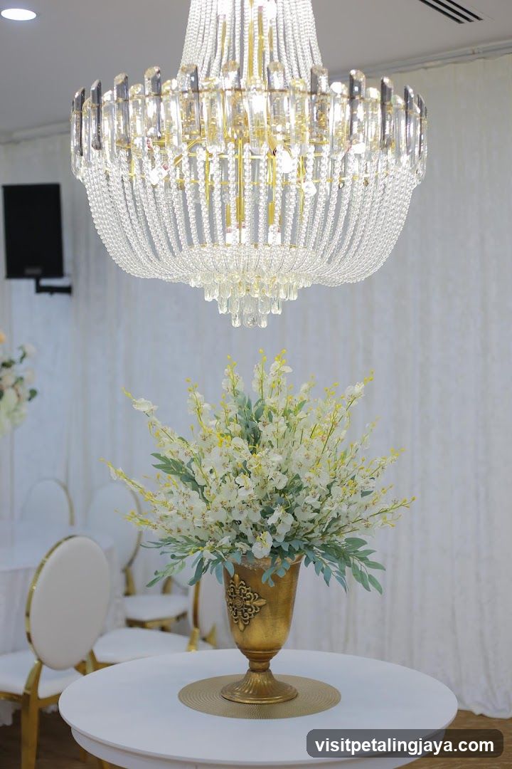Elegant Chandelier and Floral Arrangement