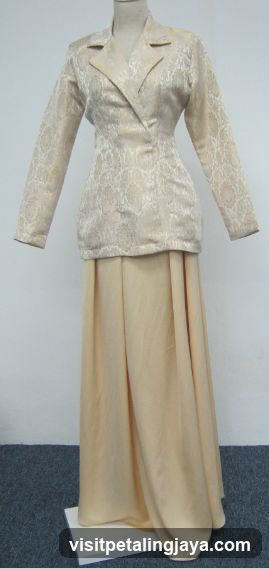 Beige Brocade Suit with Pleated Skirt