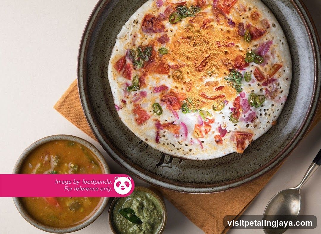 Onion Uttapam with Sambar and Chutney