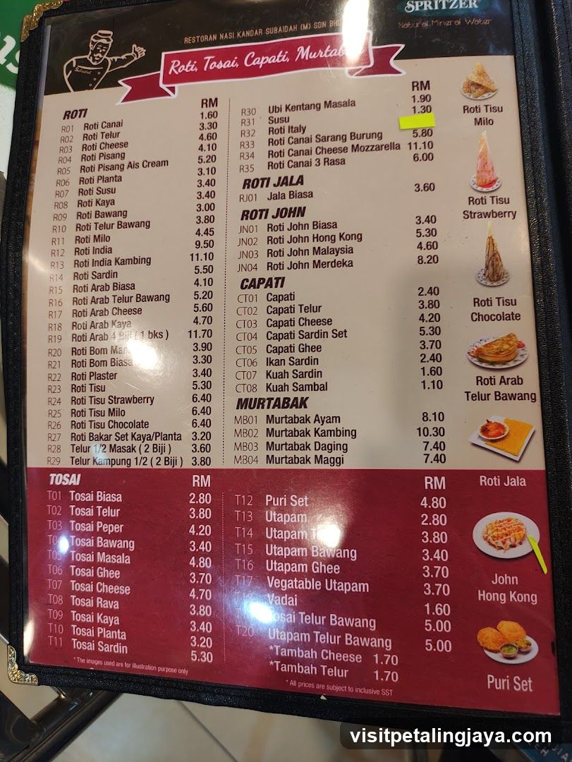 Roti, Tosai, Capati, Murtabak Menu