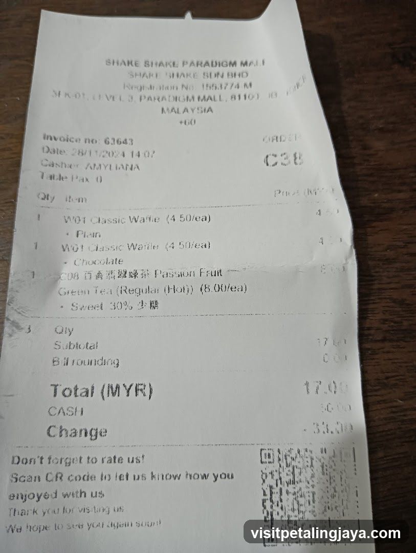 SHAKE SHAKE PARADIGM MALL Receipt