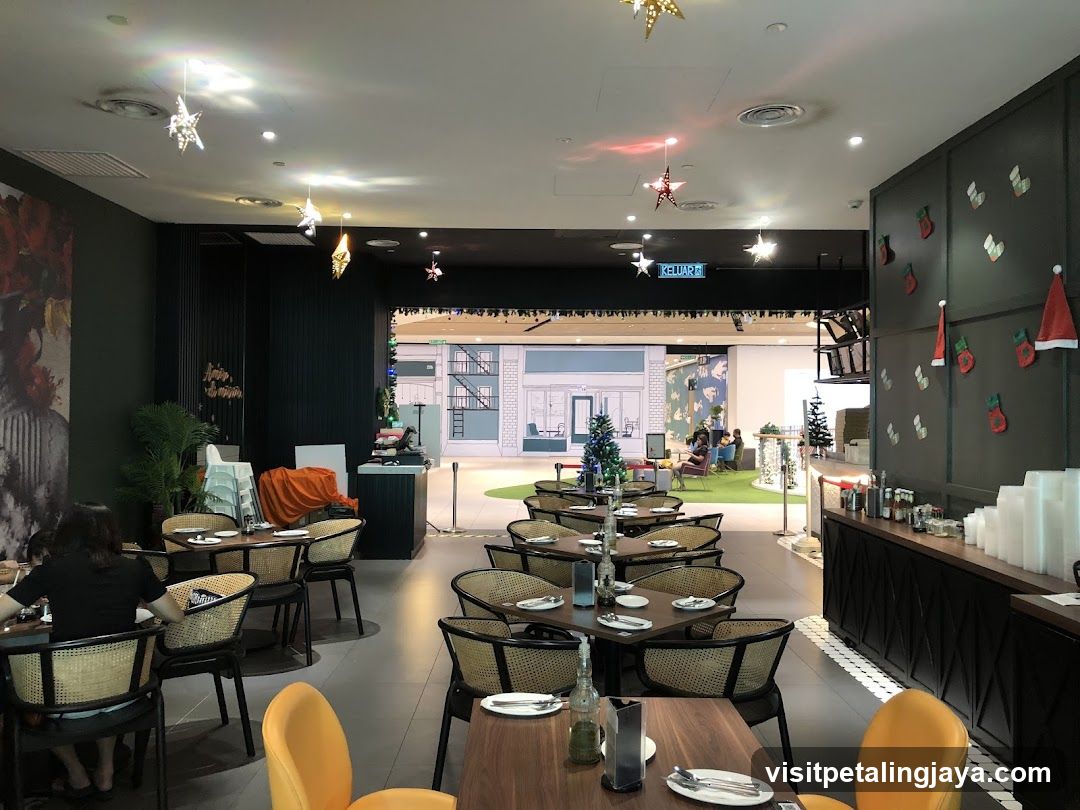 Restaurant Interior with Christmas Decorations