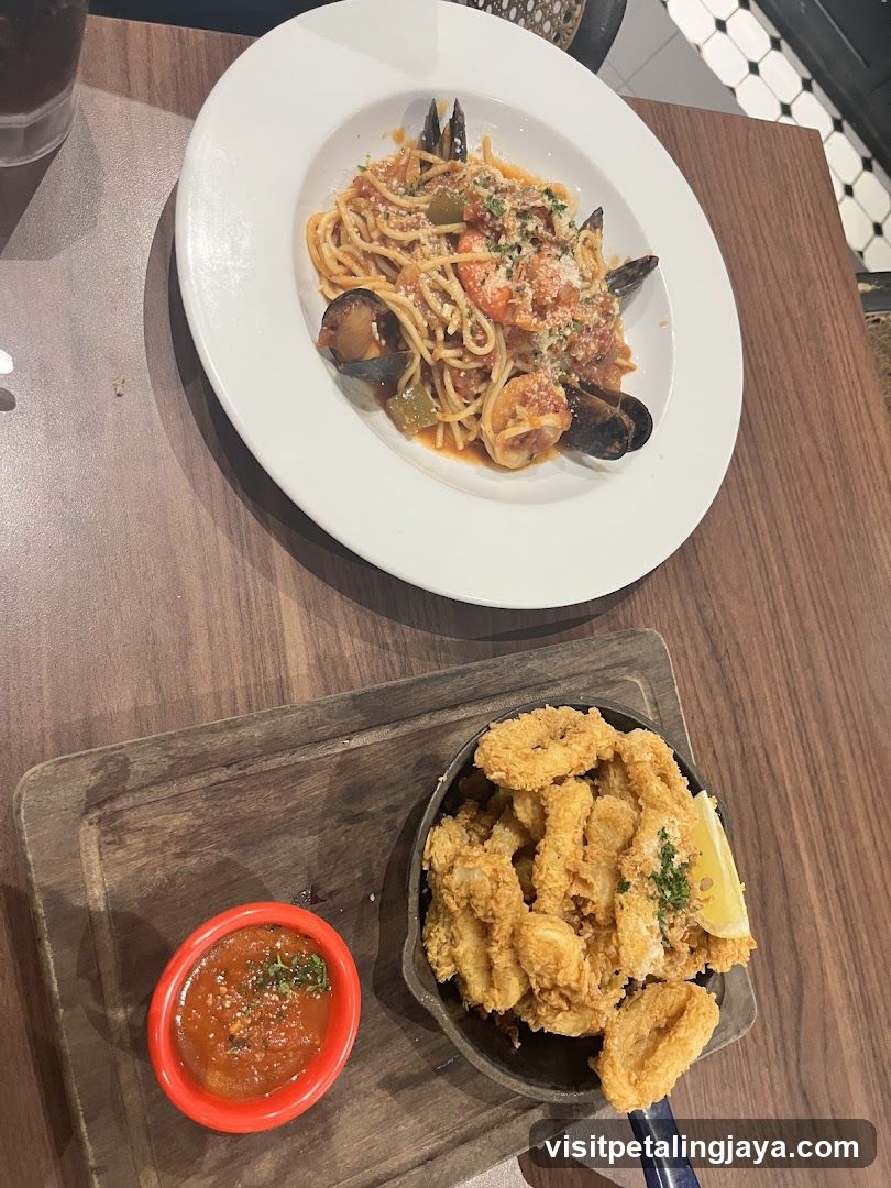 Seafood Pasta and Fried Calamari