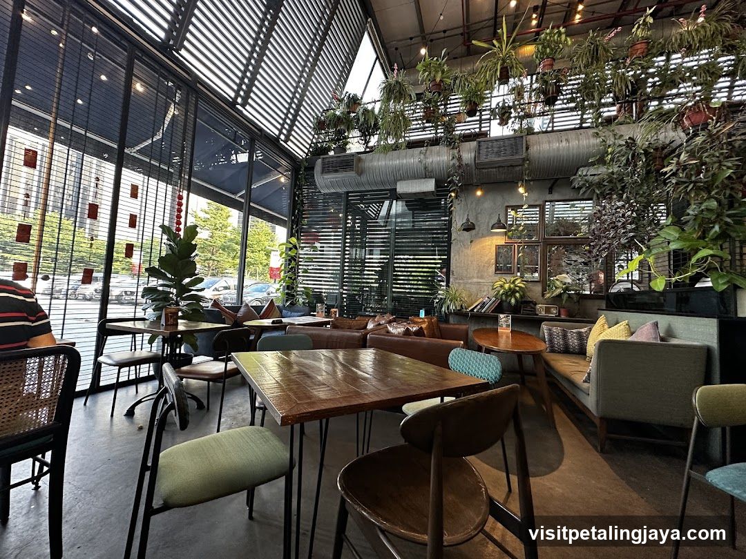 Interior of a cafe with plants