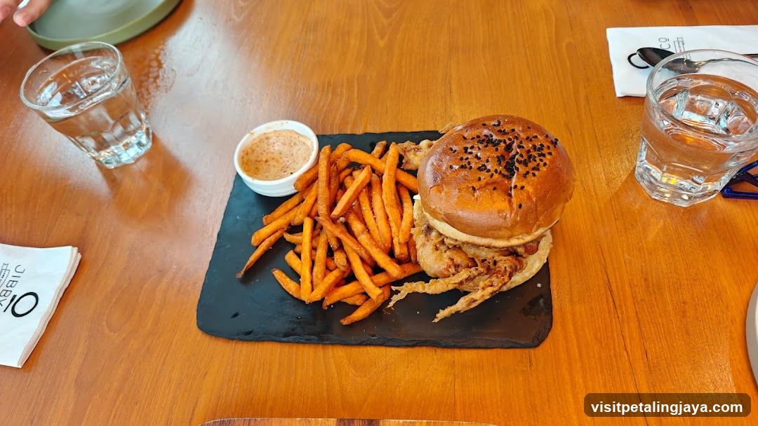 Soft Shell Crab Burger with Sweet Potato Fries