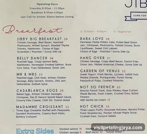 JIBBY Breakfast Menu