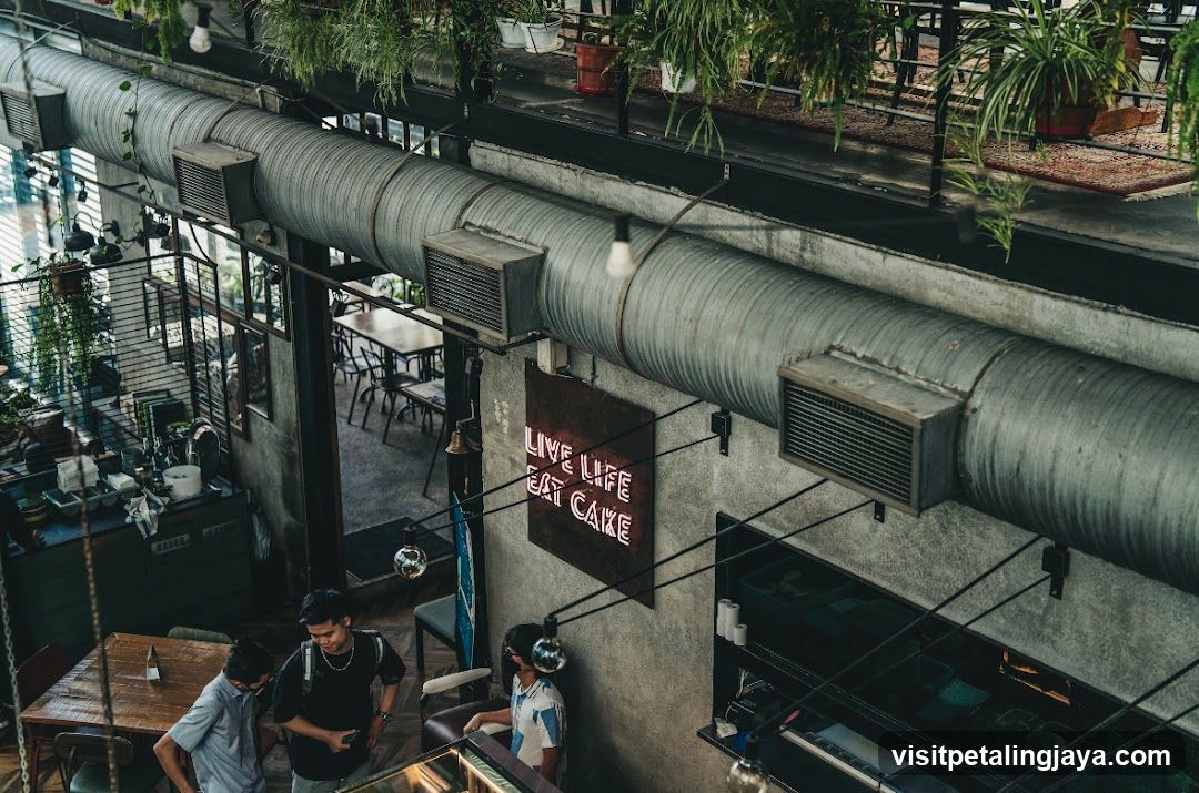 Cafe Interior with Neon Sign