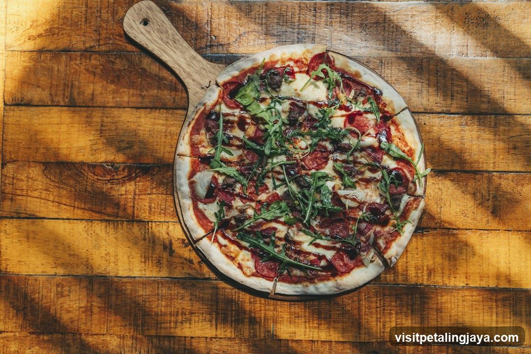 Pizza on a wooden board