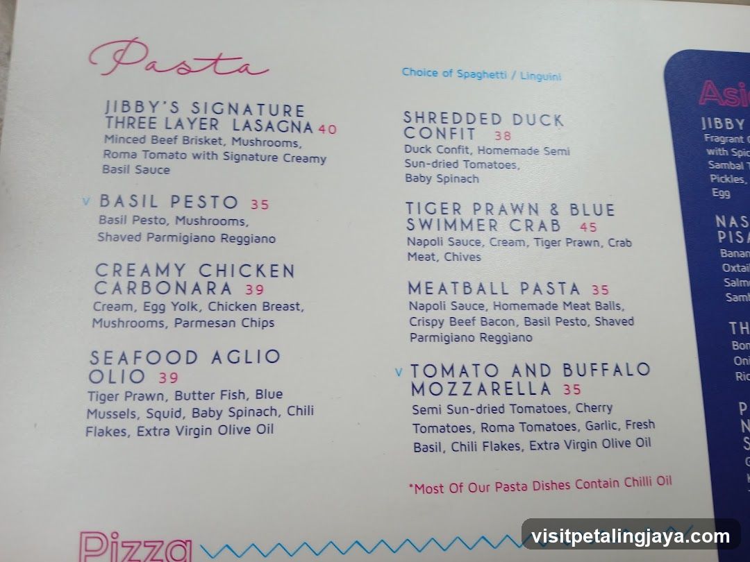 Pasta Menu