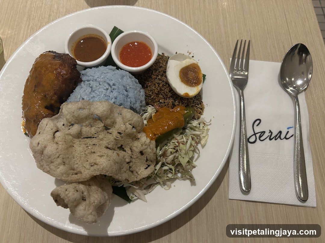 Nasi Kerabu with Fried Chicken