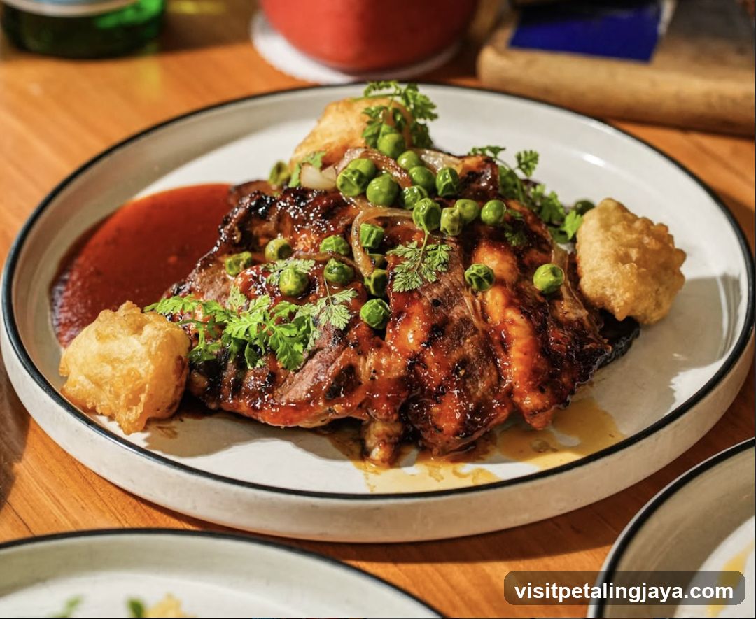 Grilled Steak with Peas and Pastry