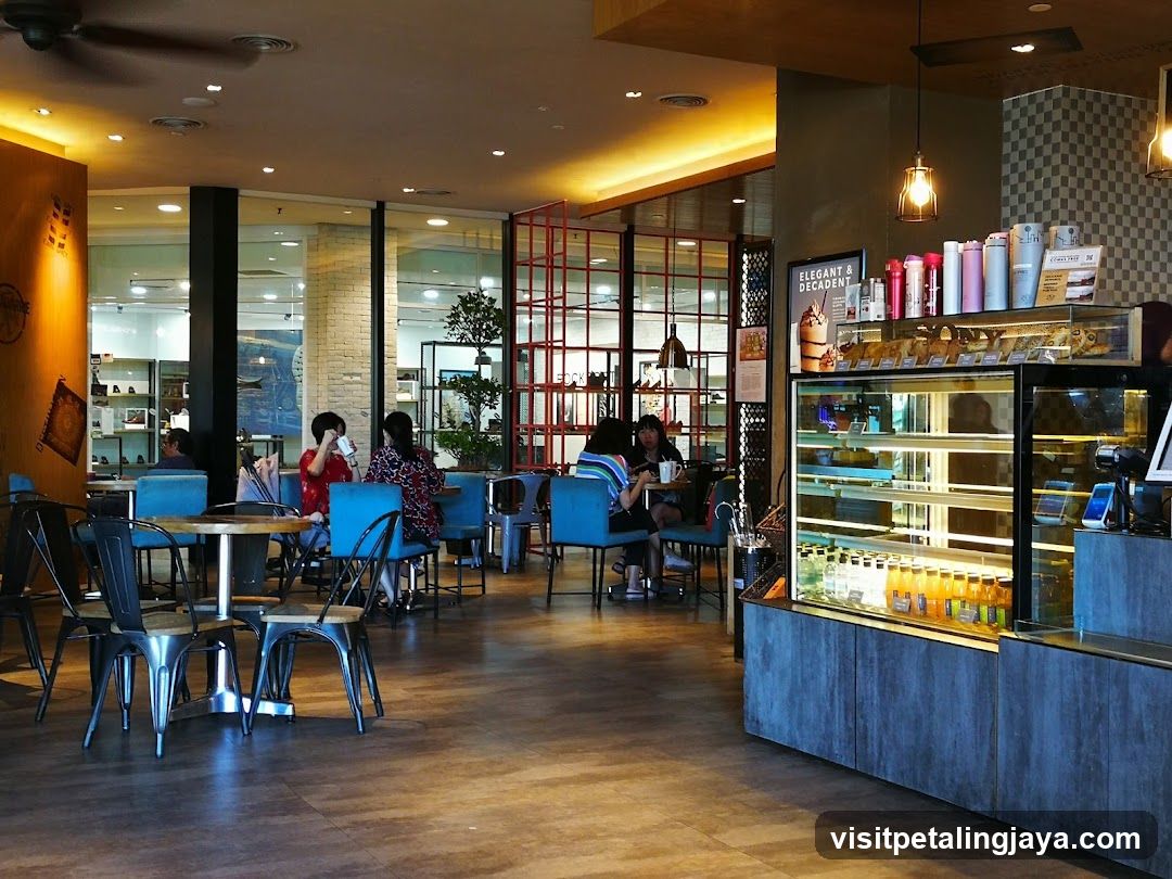 Cafe Interior with Seating and Display Case