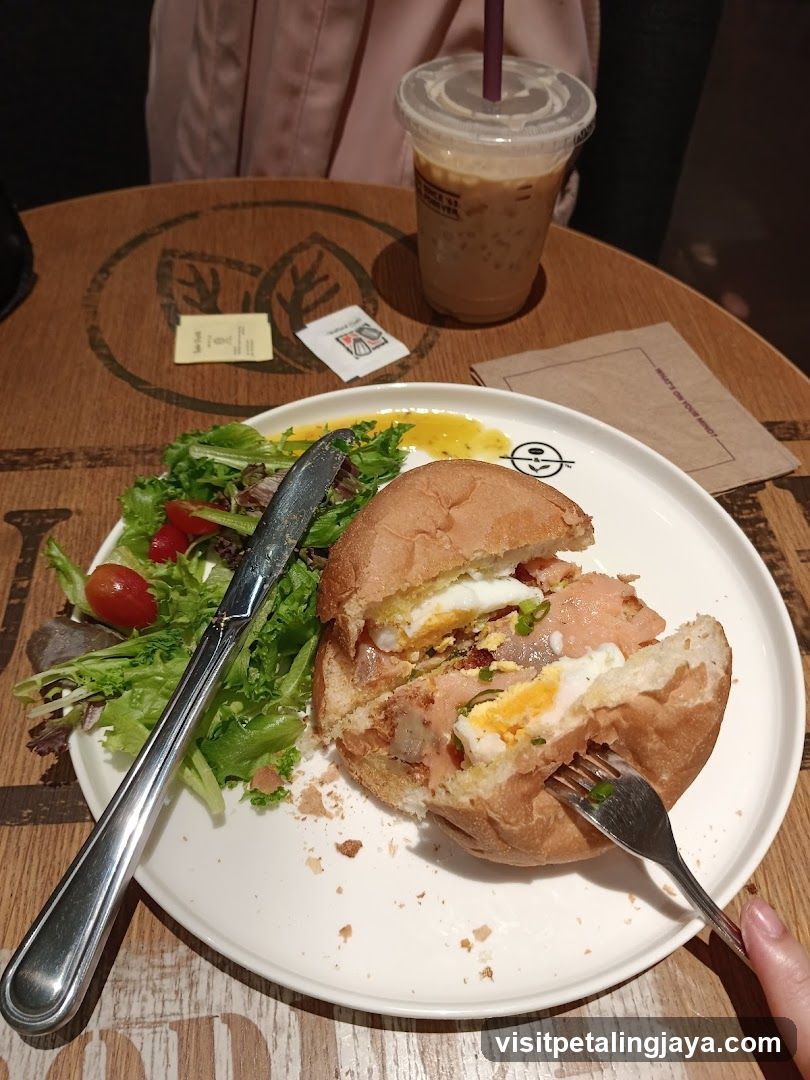 Salmon Sandwich and Iced Coffee
