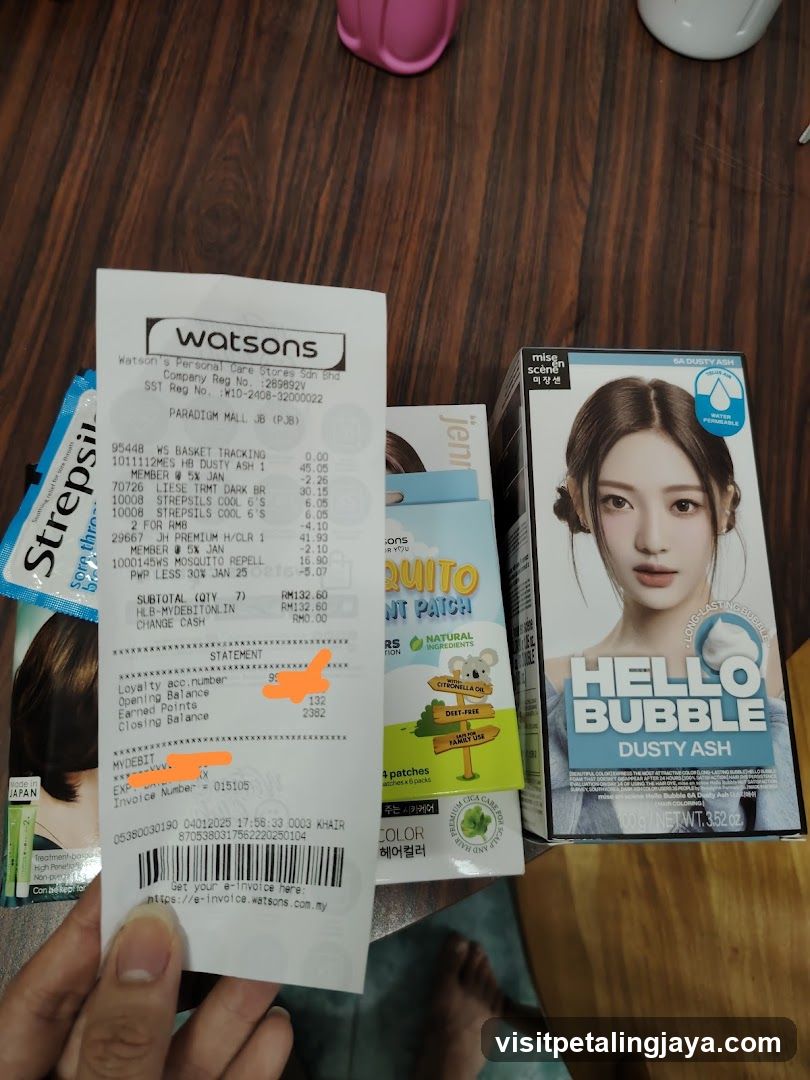 Watsons Receipt and Hair Dye Box