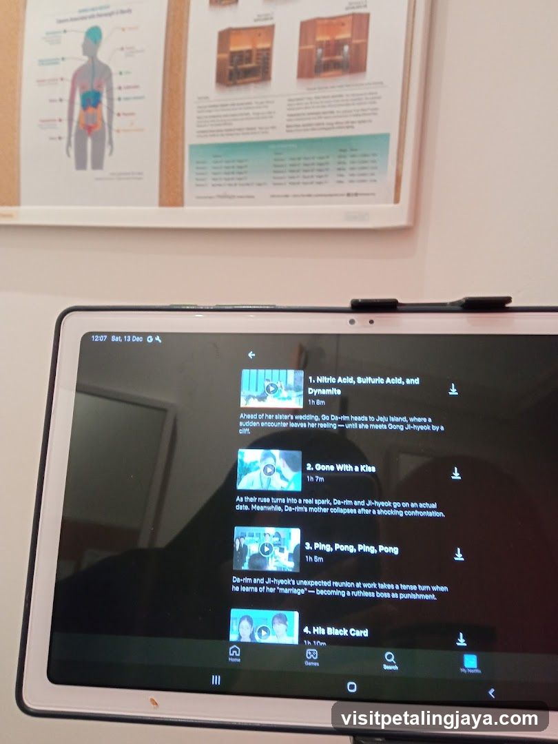 Tablet displaying a list of episodes