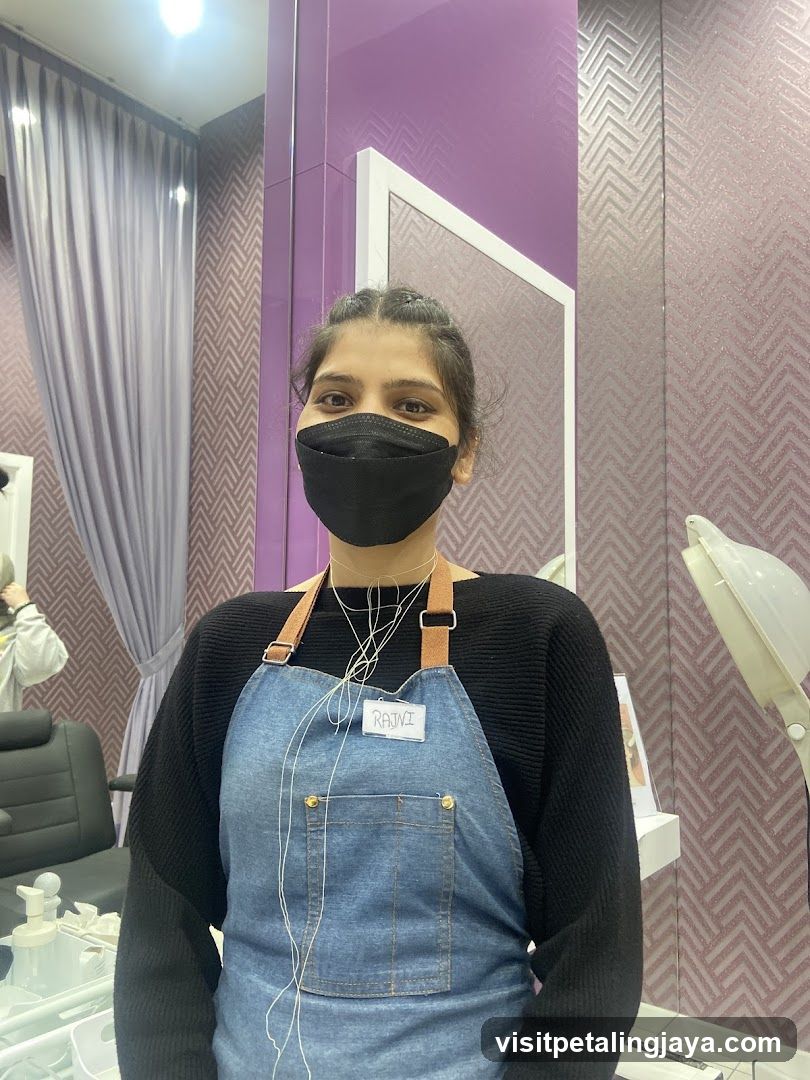 Woman wearing a mask and apron