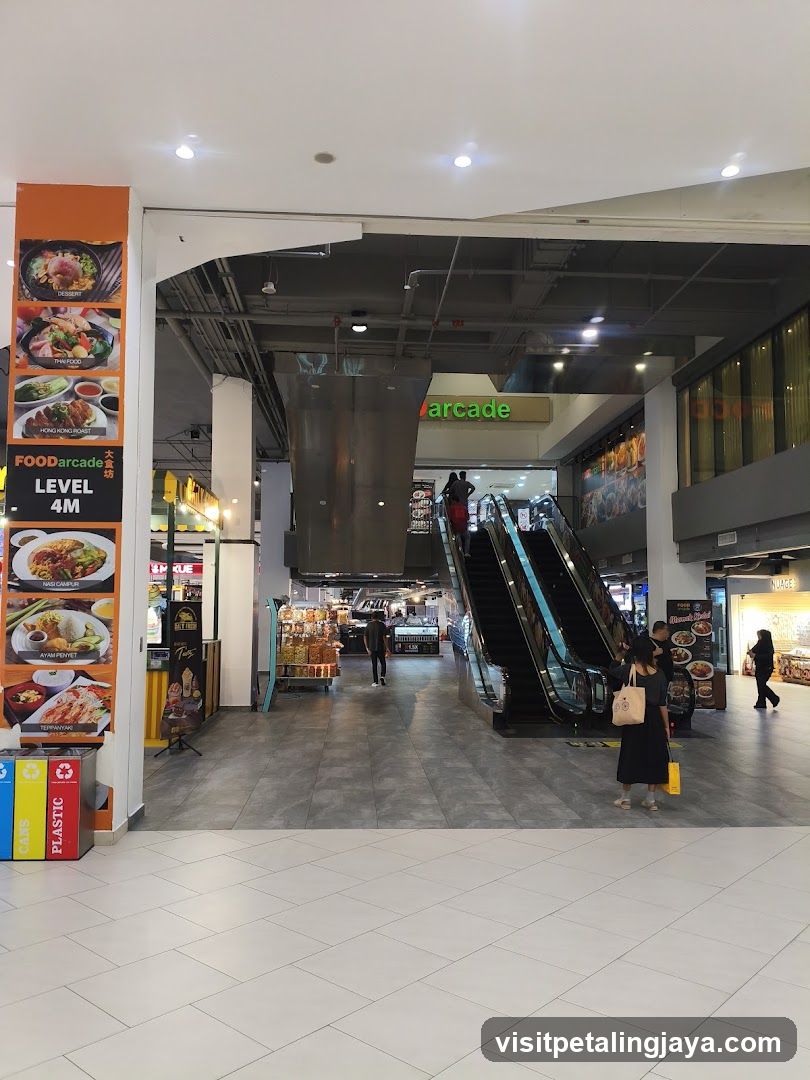 Food court entrance with escalators