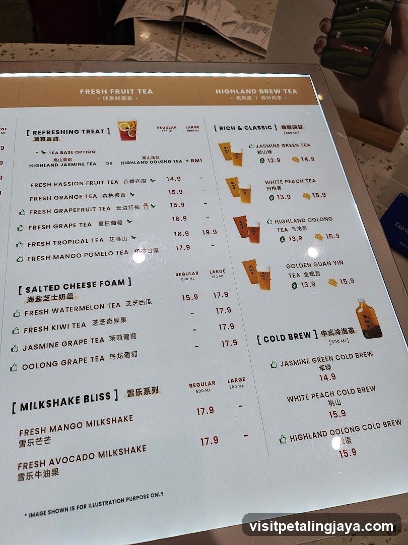 Fresh Fruit Tea Menu