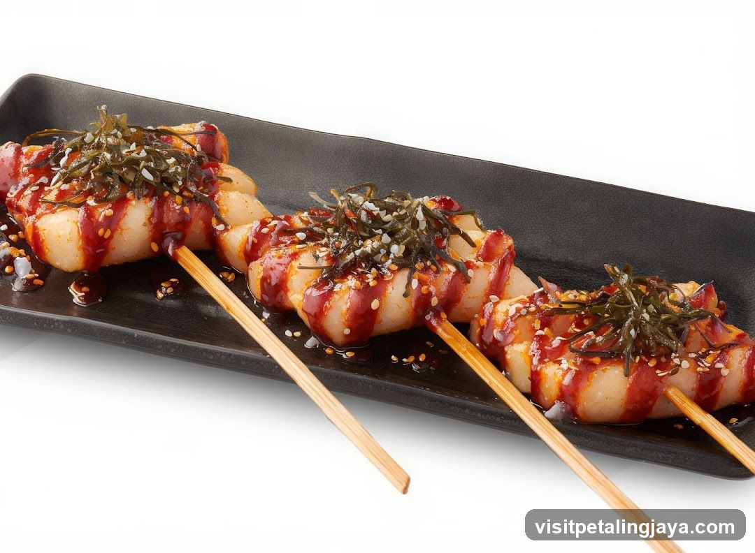 Skewered Food with Sauce and Seaweed