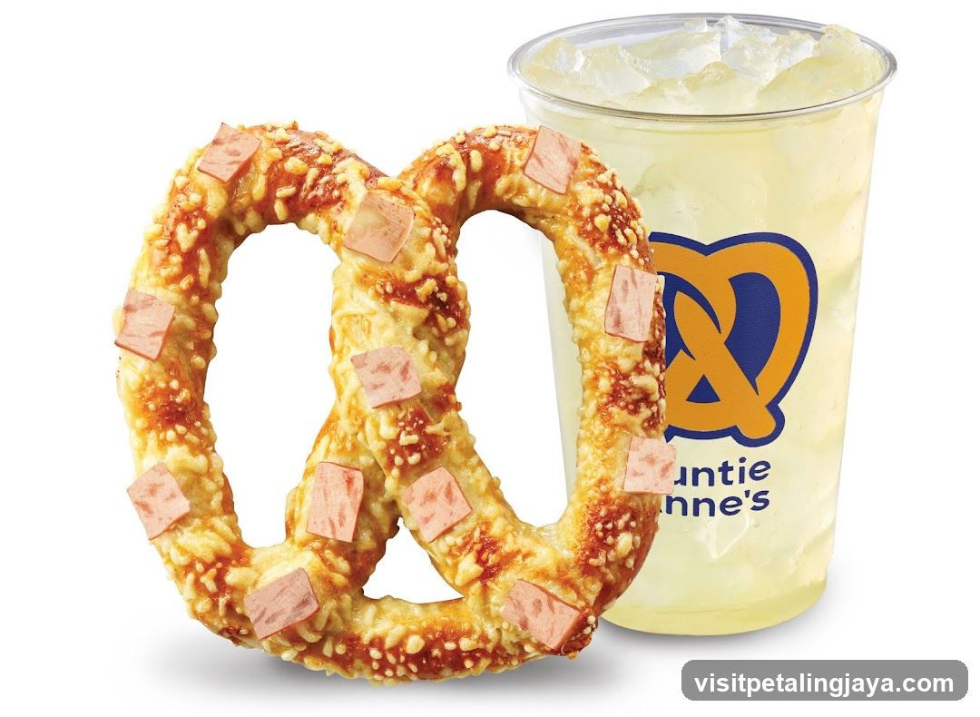 Pretzel with Ham and Cheese and a Drink