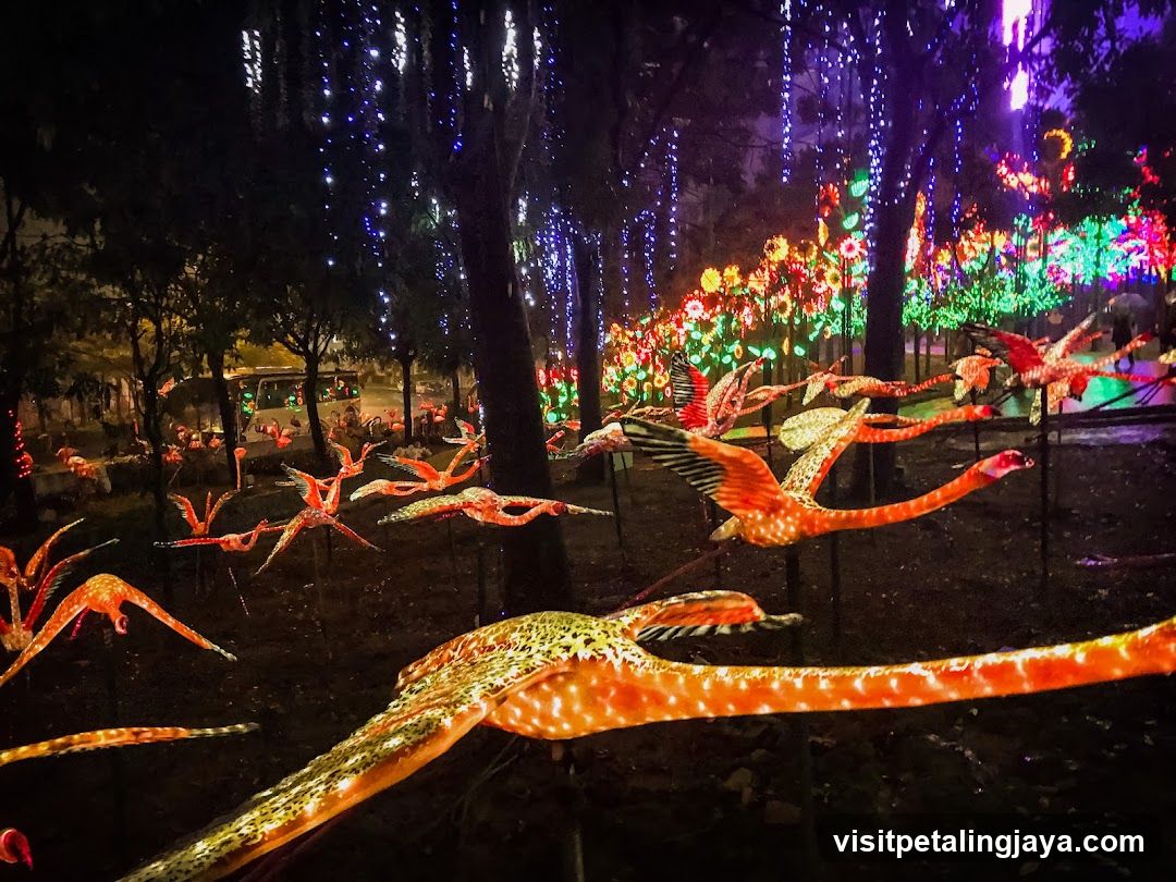 Light Festival with Flamingo Sculptures