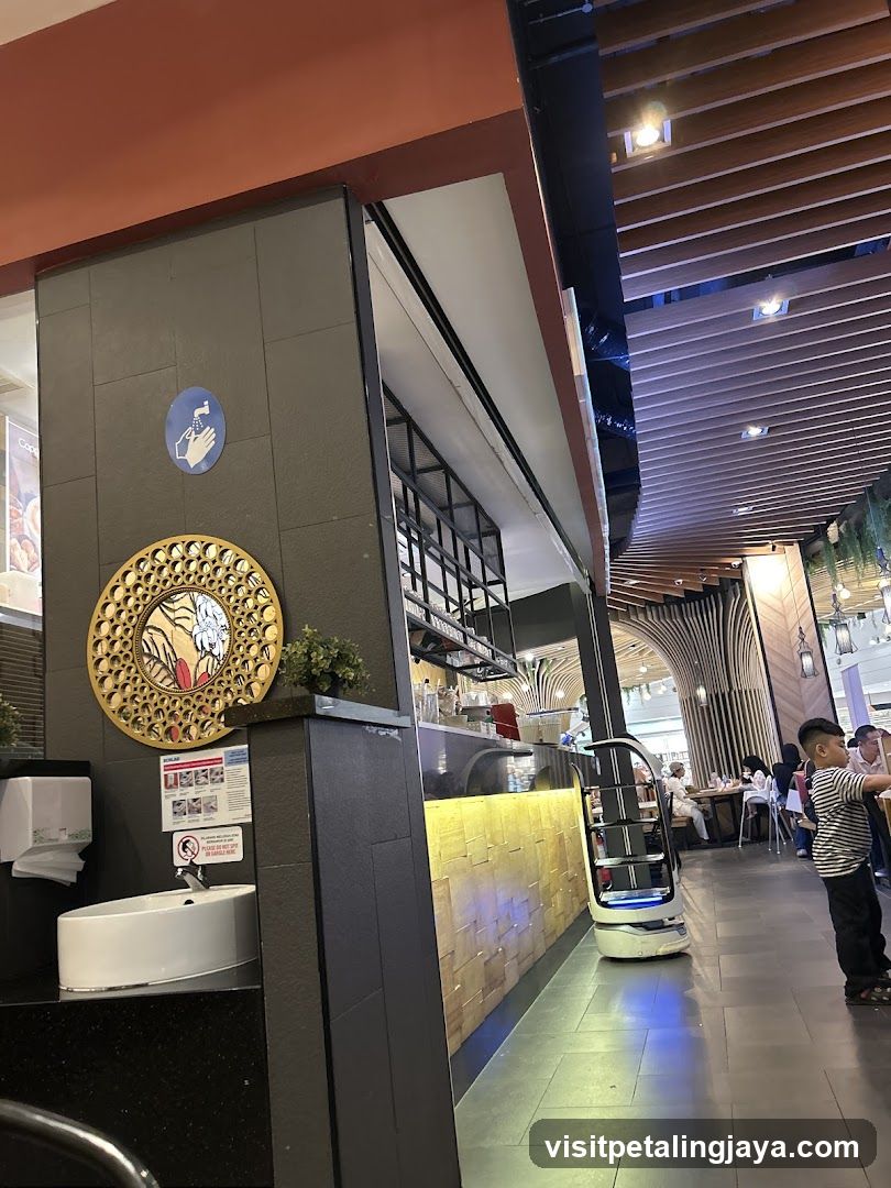 Restaurant Interior with Robotic Server