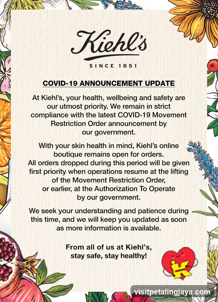 Kiehl's COVID-19 Announcement Update