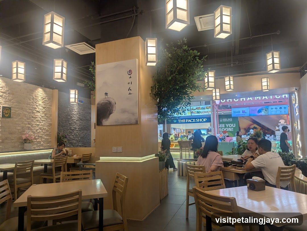 Restaurant Interior with Seating and Artwork