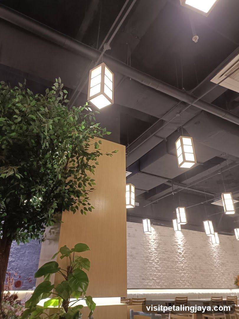 Restaurant Interior with Lanterns and Plants