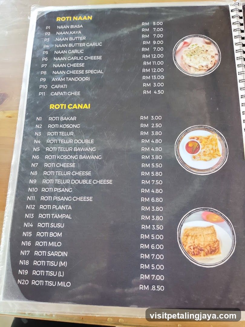 Roti Naan and Roti Canai Menu