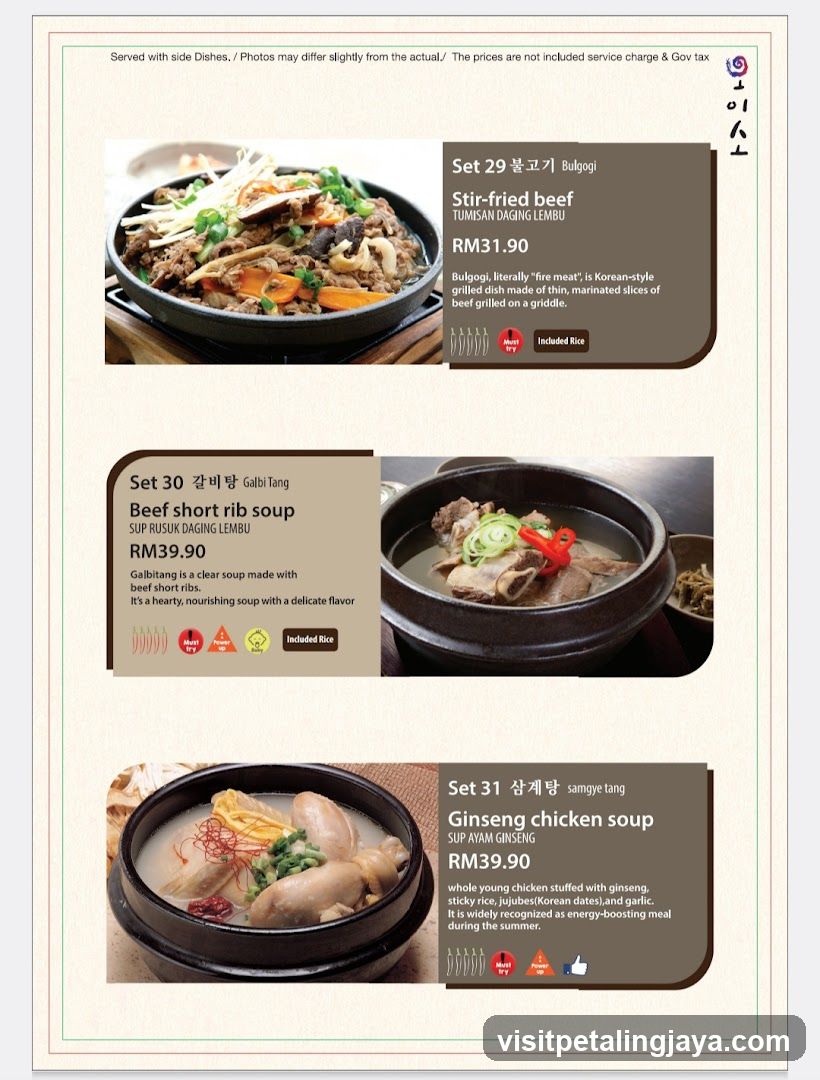 Korean Food Menu