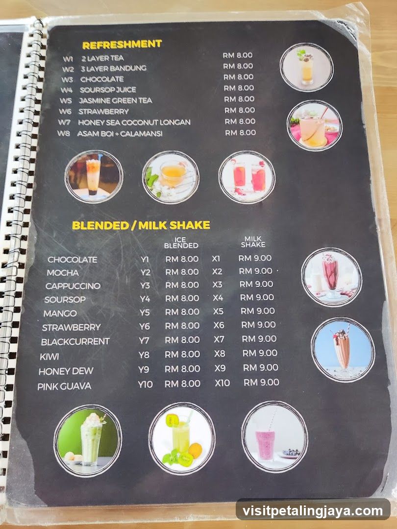 Refreshment and Blended/Milk Shake Menu